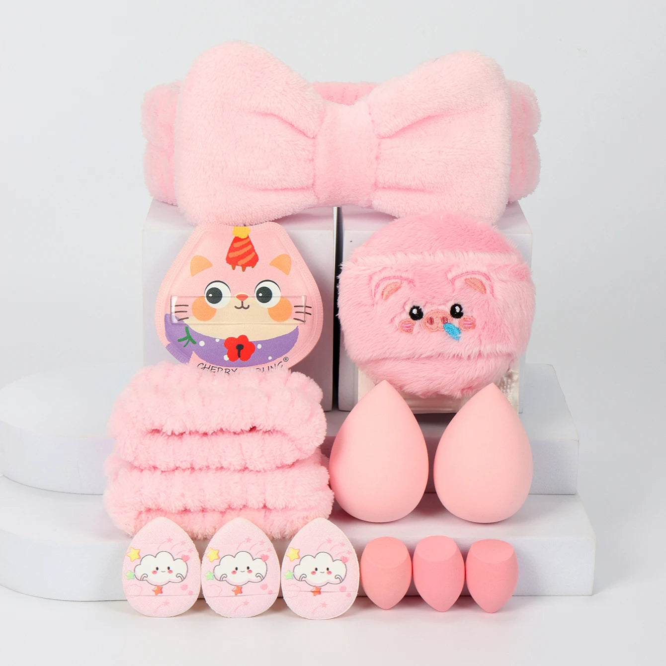Embroidered Powder Puff Headband 13-Piece Set, Suitable for Applying and Setting Makeup, Suitable for All Skin Types