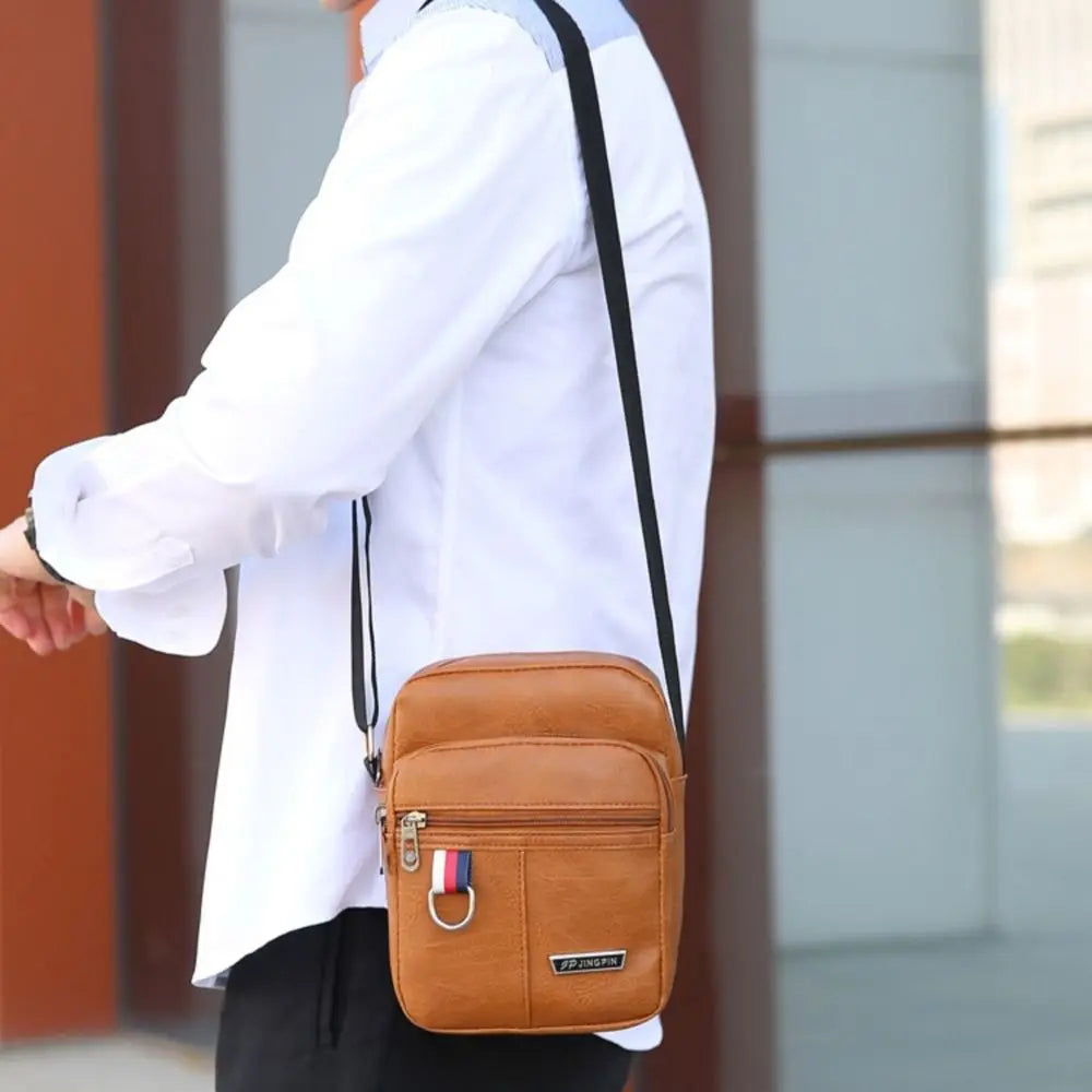 Fashion PU Leather Men's Bag Casual Waterproof Large Capacity Shoulder Messenger Bags Brown Black Handbag Multifunctional