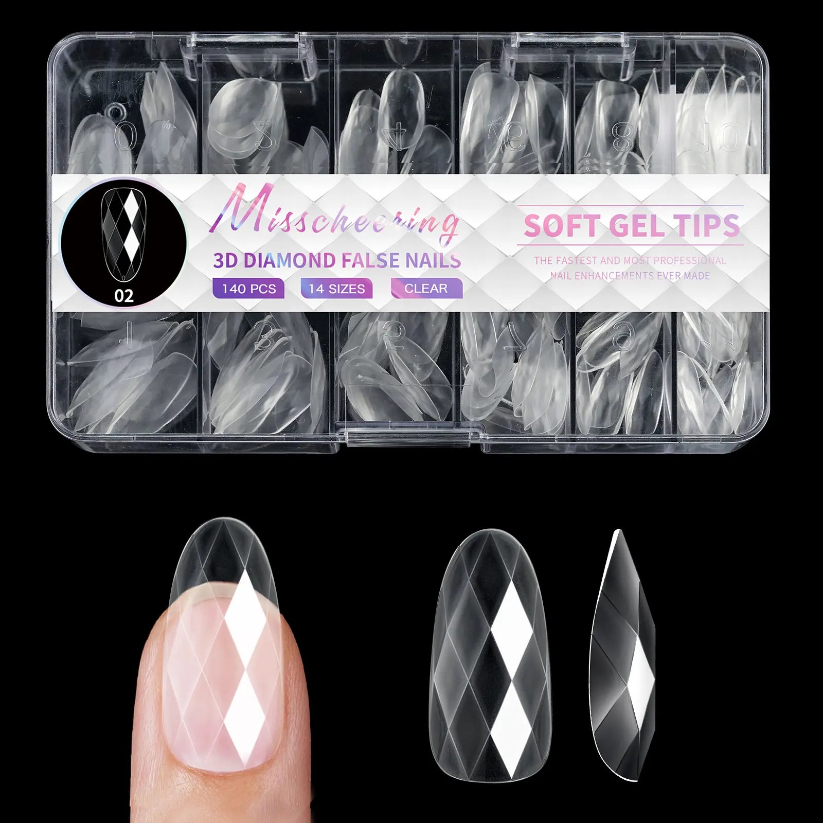 New 120/140pcs Square Almond Coffin Nail Extension Tips Natural Clear Full Cover Nails Dual Form 3D Diamond Soft Gel Nail Tips