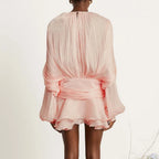 Dresses For Woman French Vestidos Elegant Puff Sleeve Dress Fashionable Loose Lace-up Solid Color Leace-up Simple Style Trendy