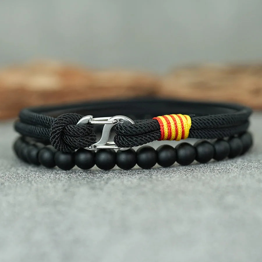 Business 2Pcs Luck Red Bracelet Set Men 6mm Stone Beads Handmade Nylon String Wristband Valentine Day Gift For Husband Jewelry