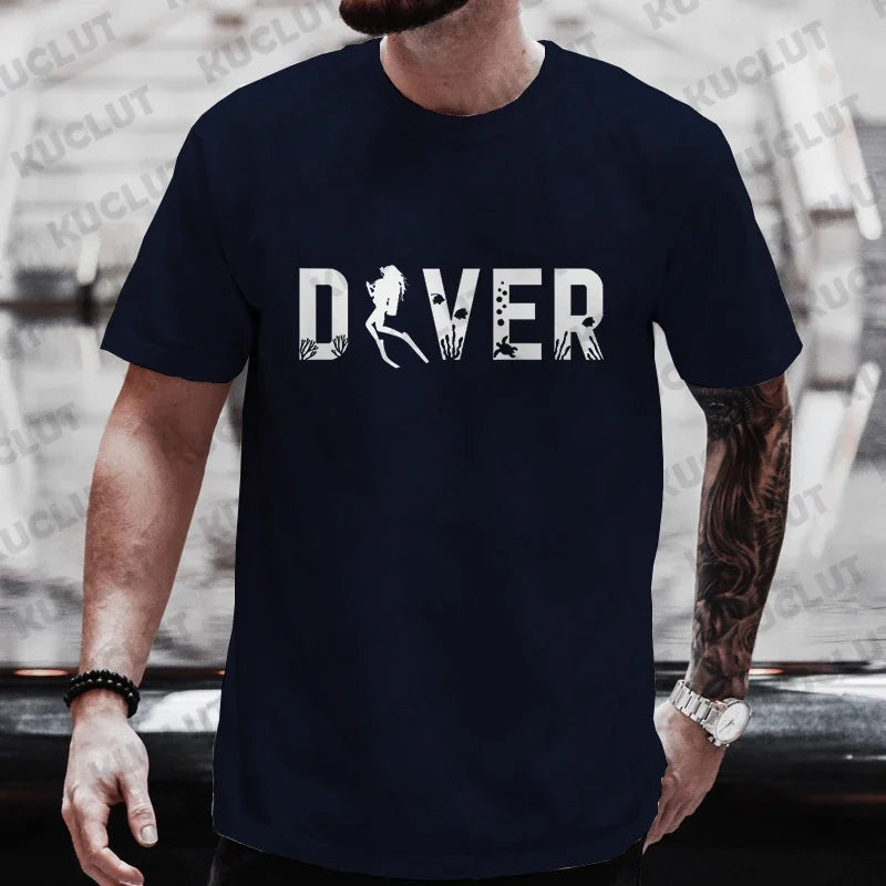 Diver 200 Bar Funny T Shirts Men Summer Harajuku Shirts Short Sleeve Streetwear Tops Oversized Clothing Scuba Diving Men Clothes