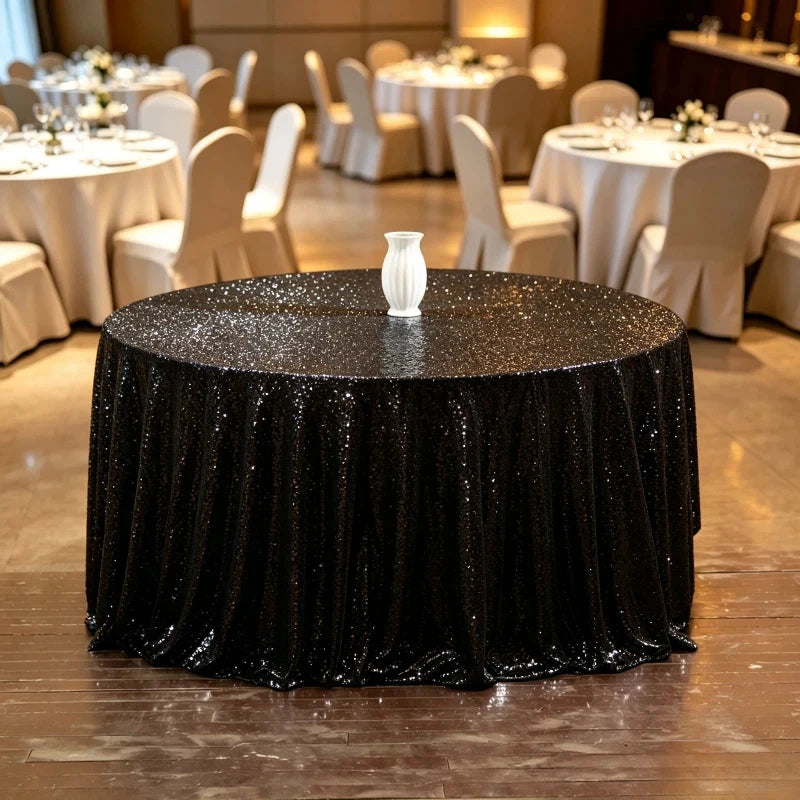 Shiny Sequin Round Tablecloth Sparkly Fabric Table Cover Wedding Banquet Party Decor Multi Round Sizes Available
