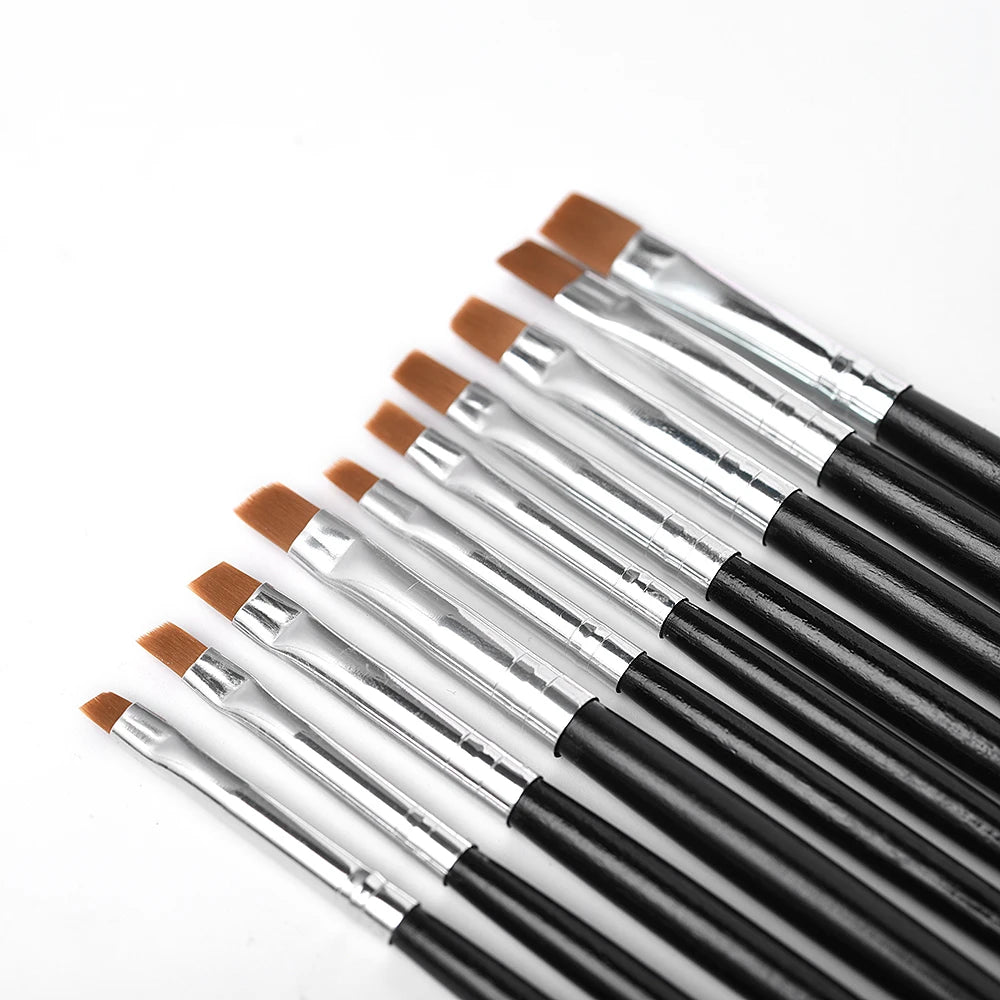 Nail Art Brush Flat Tilted Manicure Brush Nylon Hair Wooden Handle Drawing Brush for Nails Paint Gel Brush Pen Extension Design