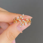 Huitan Fancy Leaf Design Adjustable Opening Rings for Women Sparkling Cubic Zirconia Olive Ring Party Daily Wear Fashion Jewelry
