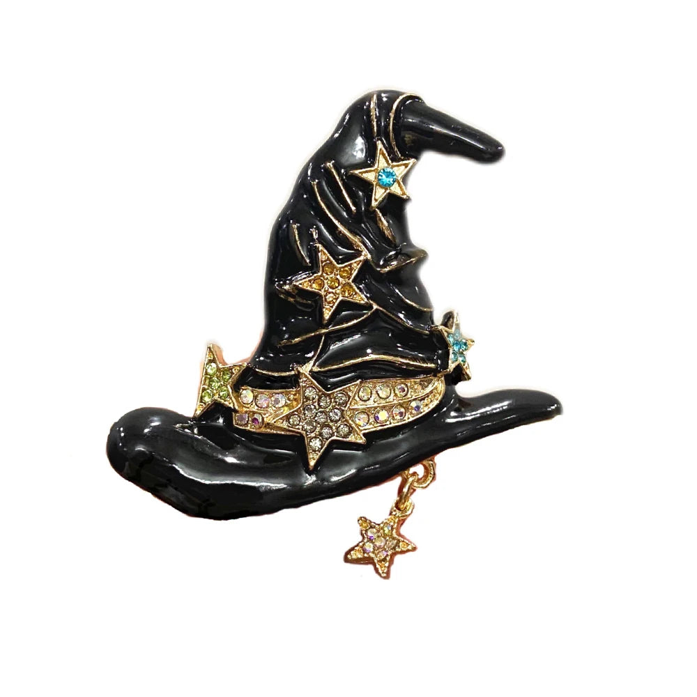 Vintage Wizard Hat Brooch Halloween Oil Drop Diamond Enamel Star Witch Hat Pin Accessories Halloween Accessories Jewelry