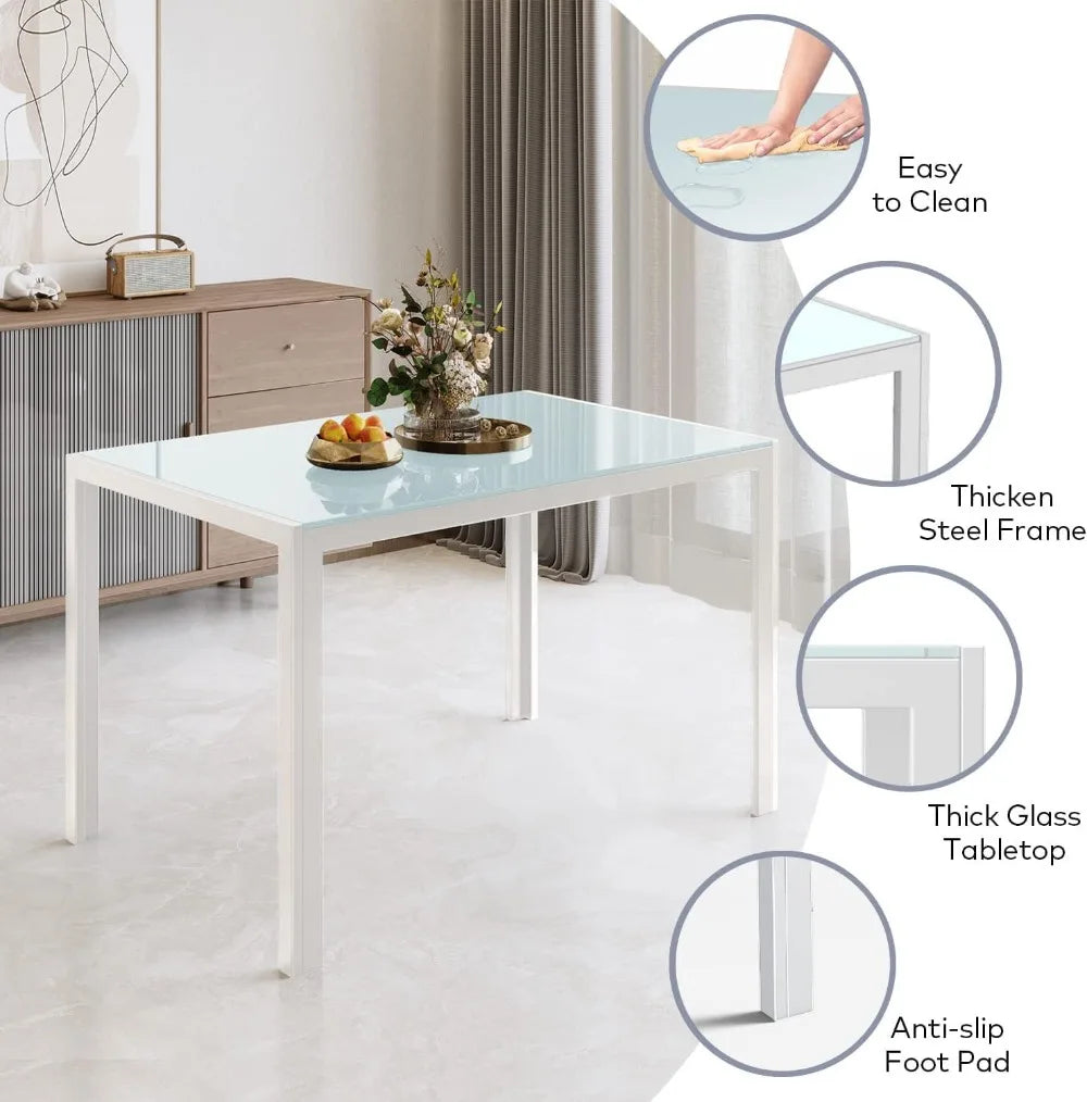 7-Pc Glass Dining Table Set, 6 PU Leather Chairs, Space Saving