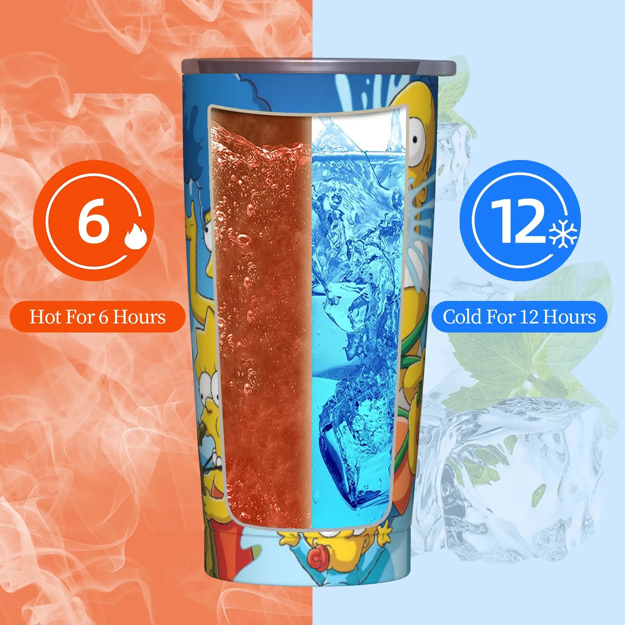 Simpsons Cartoon Tumbler Vacuum Insulated  Thermal Cup with Lid Straw Smoothie Tea Mugs Spill Proof