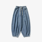 2025 New Men's Pants Large Japanese Retro Loose Haren Straight Leg Pants Hong Kong Style Wide Leg Cowboy Lantern Pants