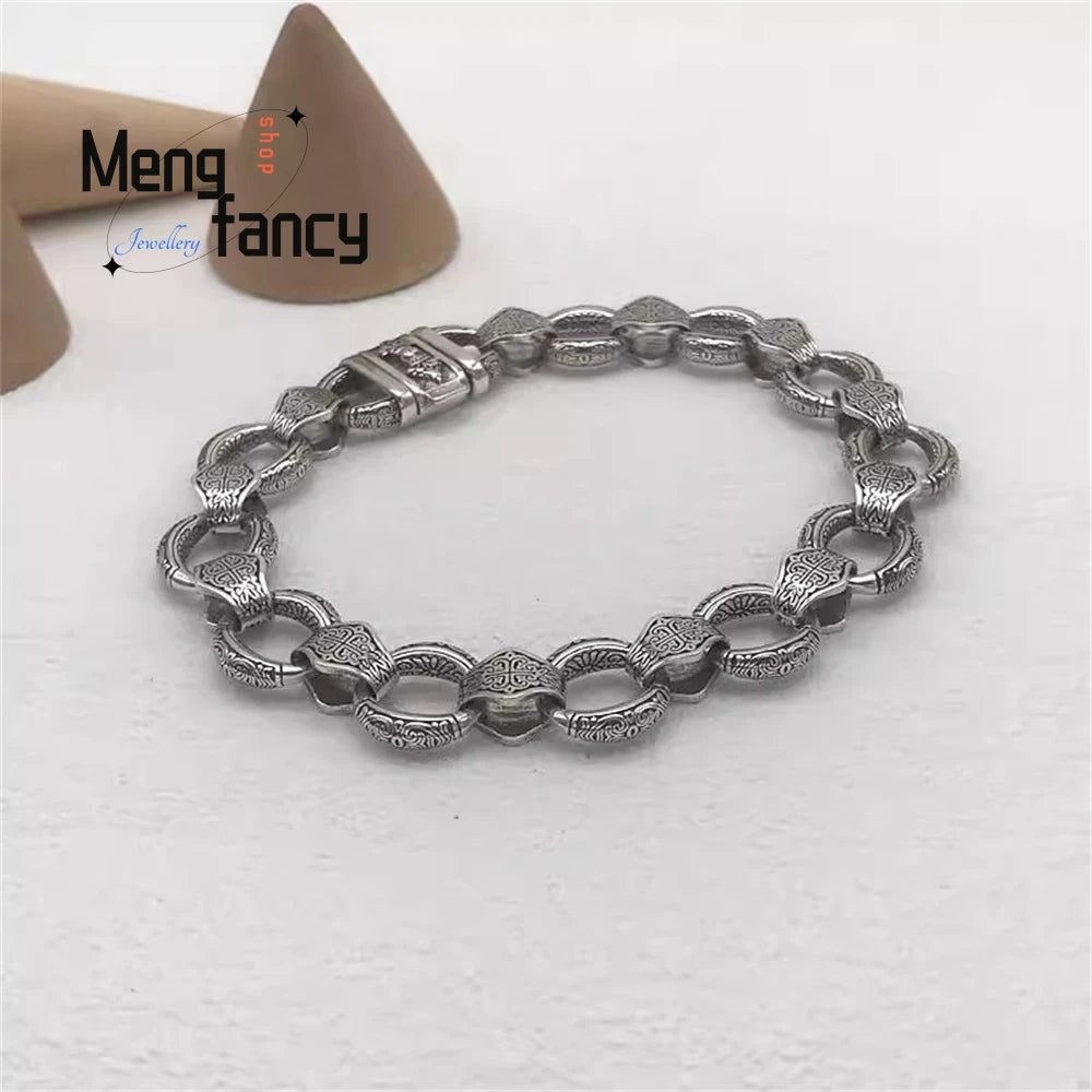 New Bracelet Is Exquisitely Carved With A Vajra Clasp, Featuring A Unique Retro, Powerful, Fashionable And High-End Look Luxury