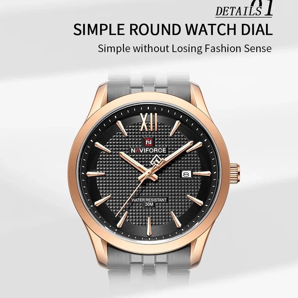 New Style NAVIFORCE Men's Stainless Steel Band Date Calendar Feature for Active Luxury Sports Watch 30m Waterproof Male Gifts