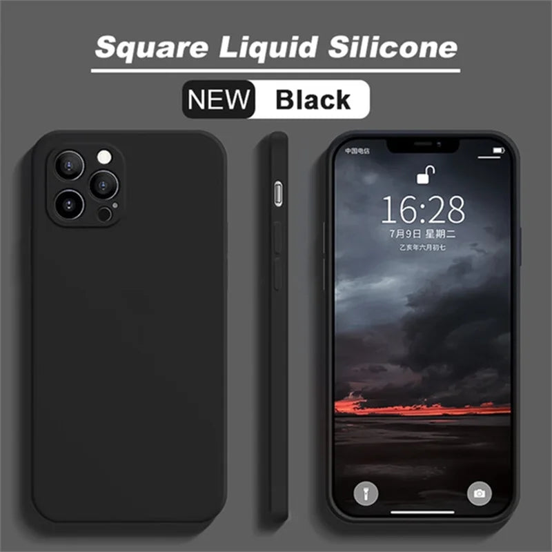 Original Silicone straight edge Case For iPhone 11 12 13 14 15 Pro XS Max XR X 8 7 Shockproof Funda Cover
