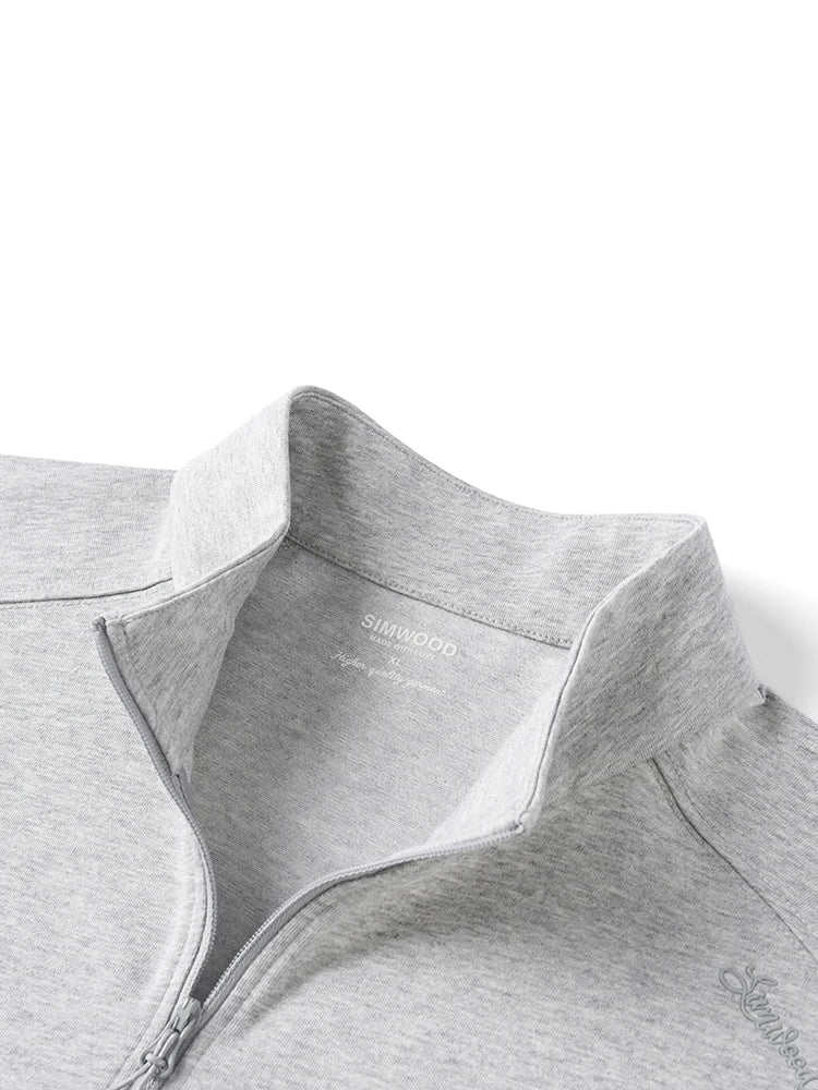 SIMWOOD 2026 Spring New Regular Fit 230gsm Breathable Sorona Fabric Long Sleeve T-shirts Men Half-zip Basic Tops