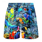 3D Printed Cool Fish Shark Short Pants For Men Parrot Leaf Pattern Swim Trunks Casual Swim Beach Shorts Sports Surf Board Shorts