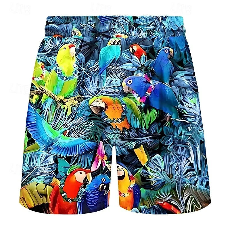 3D Printed Cool Fish Shark Short Pants For Men Parrot Leaf Pattern Swim Trunks Casual Swim Beach Shorts Sports Surf Board Shorts