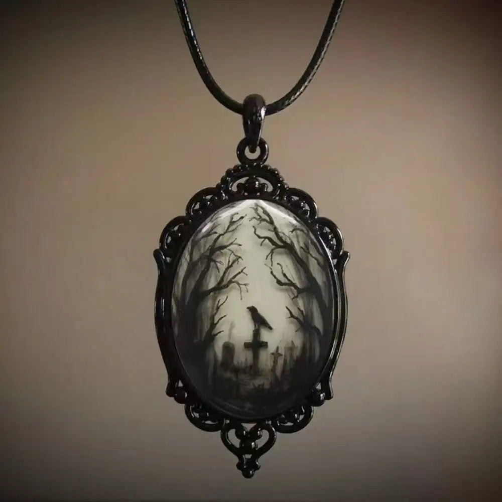 Gothic Glass Pendant Necklace for Women Sun Moon Punk Style Charm Necklace Vintage Cameo Rope Chain Witch Accessories