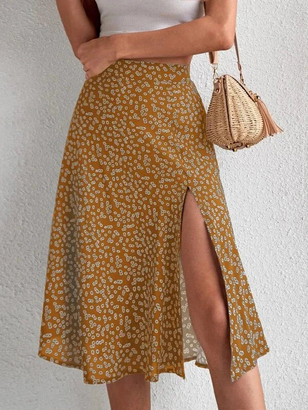 2023 Summer New European and American Floral Half Skirt  Cross border Foreign Trade Split A-line Wrap Hip Mid Waist Long S