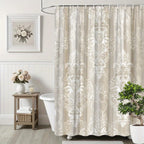 Elegant Luxury Damask Print Shower Curtain Waterproof Beige Gold Bathroom Shower Curtain Liner for Home Decor