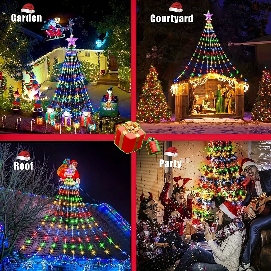 1PC Five-pointed Star Waterfall Lights USB/Solar Powered  Christmas String Lights for Christmas Party Halloween Home Decor