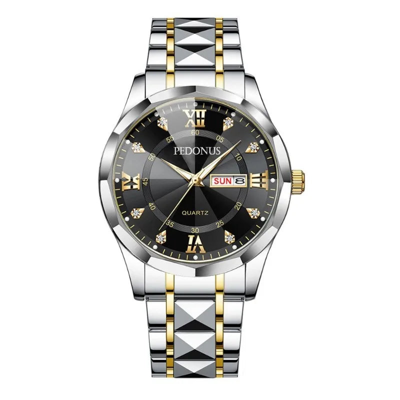 Men's Watch, Fashion Casual Luminous Double Calendar Steel Strap Quartz Watch
