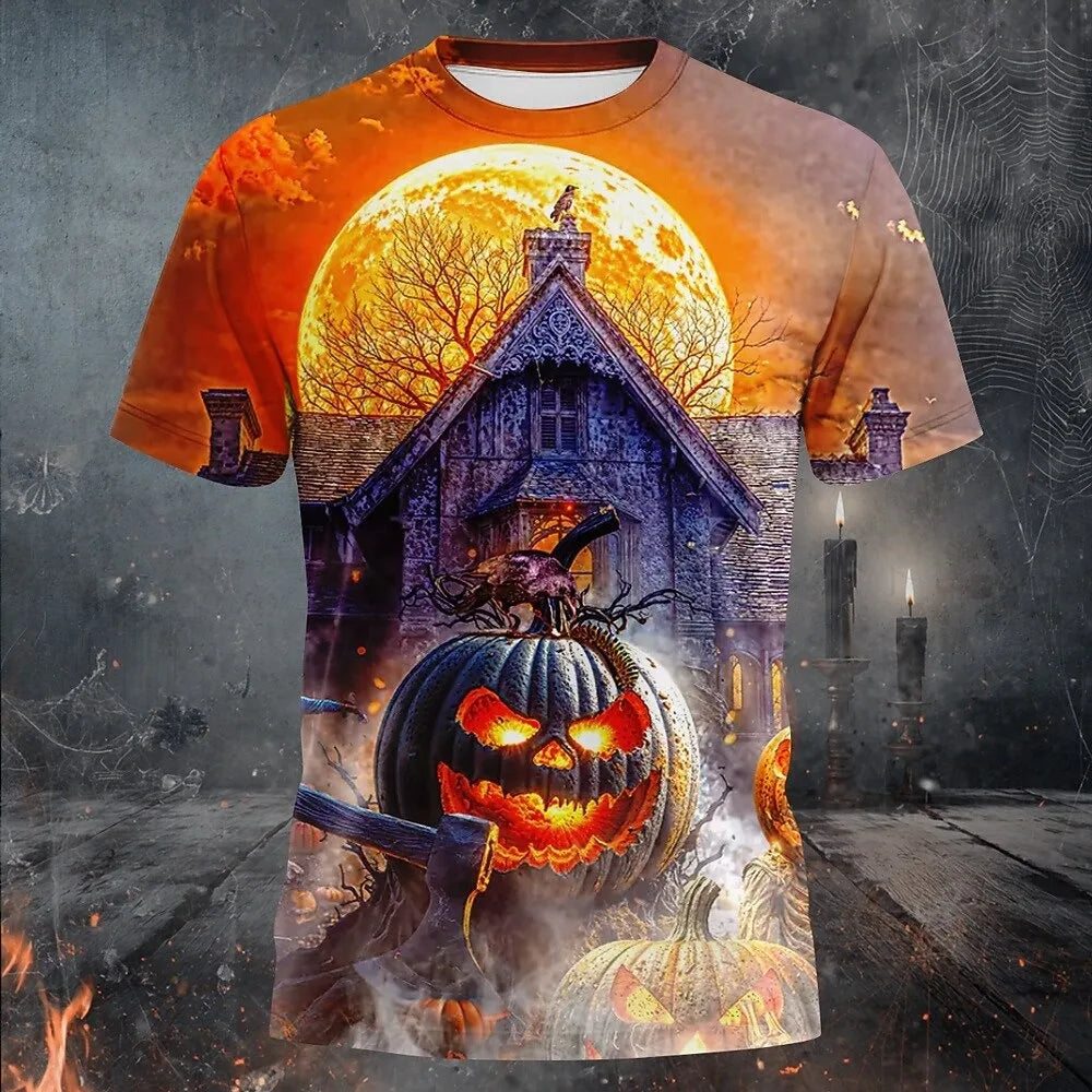 Pumpkin Graphic 3D Print Men's Women's T-Shirt Halloween Theme Family Party Short Sleeve Tees Oversize Round Neck Unisex Clothes
