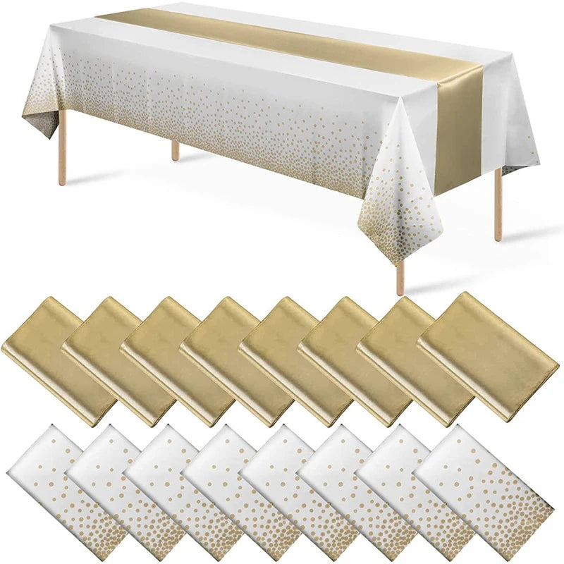 1set Disposable Plastic Tablecloths Satin Table Runner Set Dot Tablecloth Satin Table Runner For Party