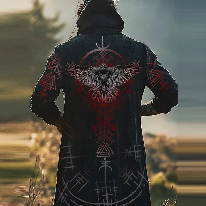 Streetwear Vintage Windbreaker Autumn Winter Men's Casual Long Sleeve Hooded Cardigan Tops Men Trendy Pattern Printed Outerwear