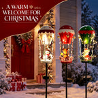 Outdoor Garden Solar Stake Light, Garden Iron Christmas Statue Light, Garden Solar Christmas Iron Santa Claus Sitting on a Hot Air balloon with Bells and Lights Inserted, for Yard Pathway Christmas Home Decor