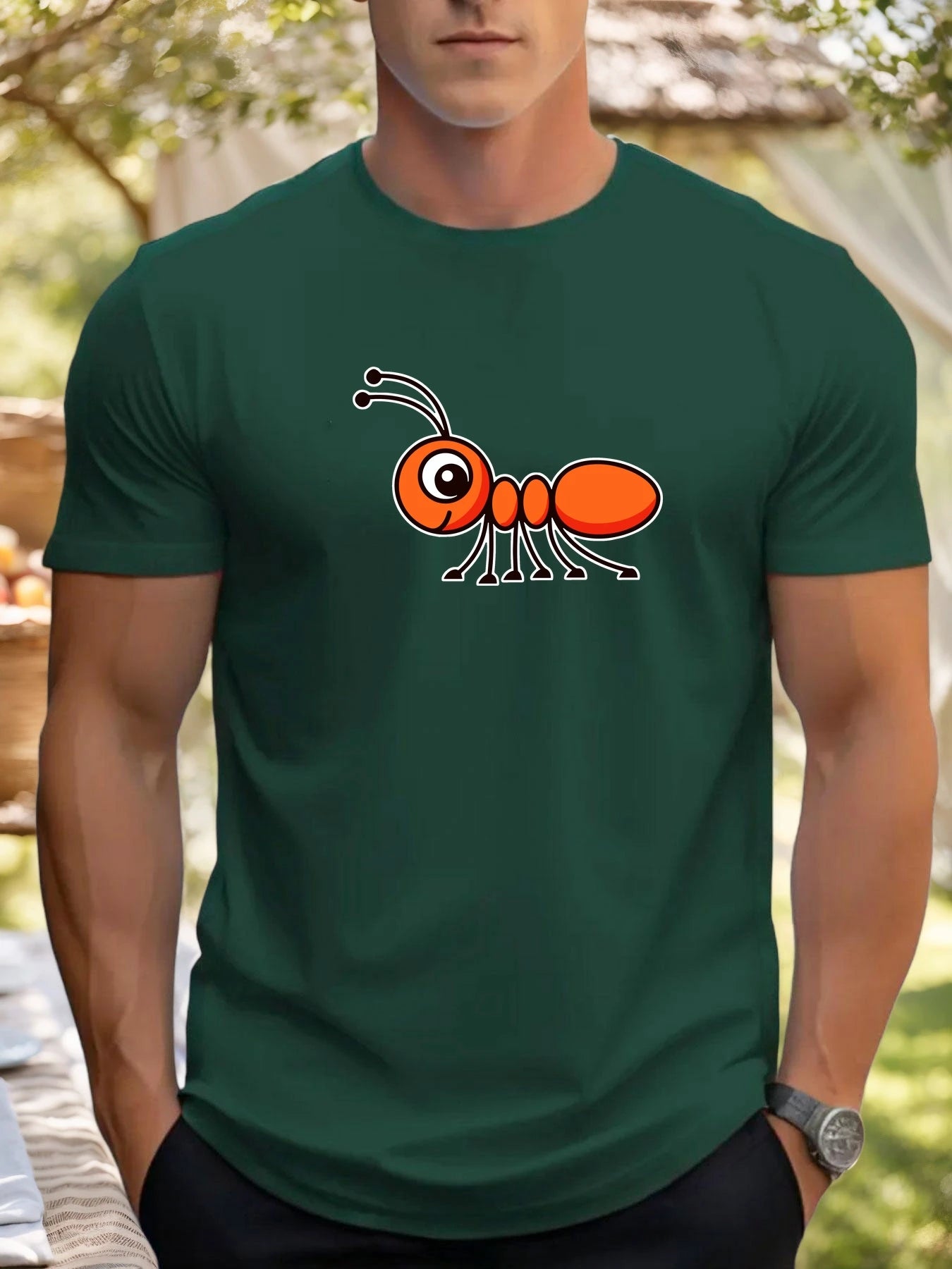 T Shirts For Men Ant 100% Cotton Graphic Printing Summer Round Neck T-Shirt Casual Breathable Street Style Daily Top