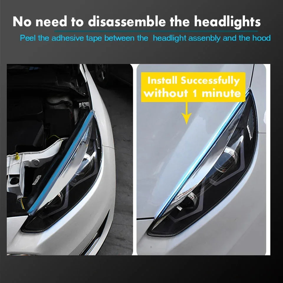 Flexible Car LED Daytime Running Light: DRL Strip with Turn Signal Lamp, 12V Auto Lighting Tool