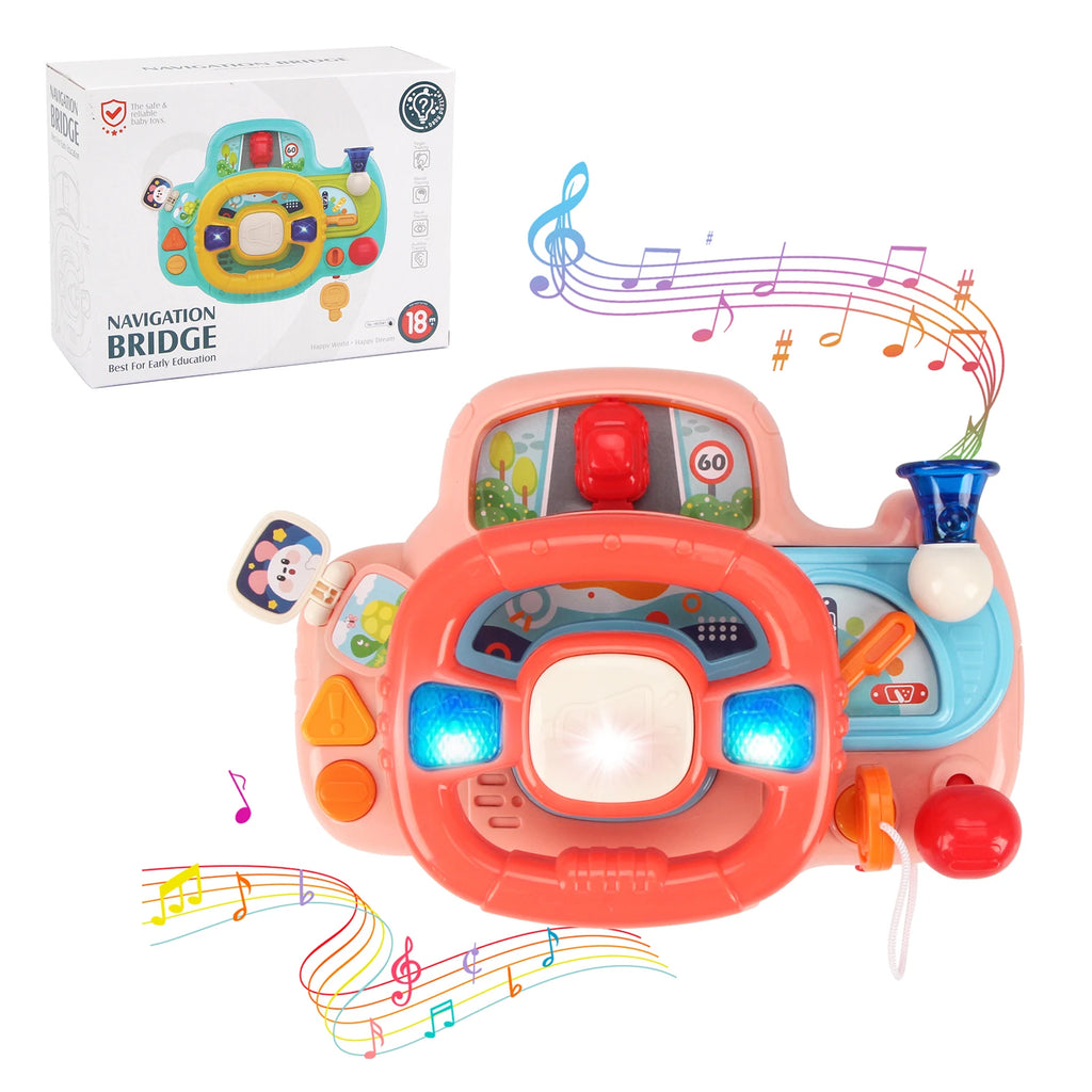 Baby Electric Steering Wheel for Car Seats and Stroller Simulate Driving Vocal Toys for 0-36 Months Toddlers Educational Toys