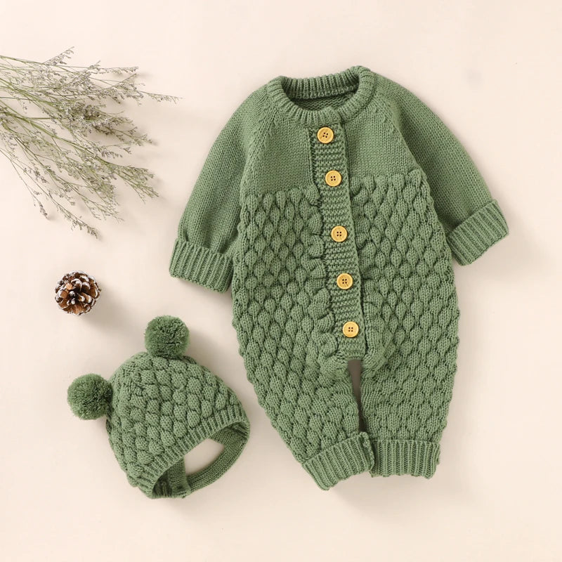 Newborn Baby Romper Shoes Gloves Set Knit Girl Boy Jumpsuit Boot Mitten Solid Toddler Infant Long Sleeve Clothing 4PC Fall 0-18M
