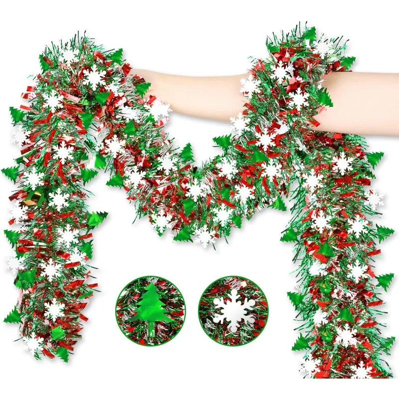 6M Christmas Snowflake Tinsel Garland Xmas Tree Decoration Christma Metallic Twist Garland Ceiling Hanging New Year Party Decor