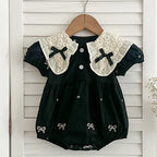 2025 New Summer Newborn Baby Girl Romper 0-24M Baby Girl Clothing Lace Collar Cotton Embroidery Bow Toddler Baby Girls Jumpsuit