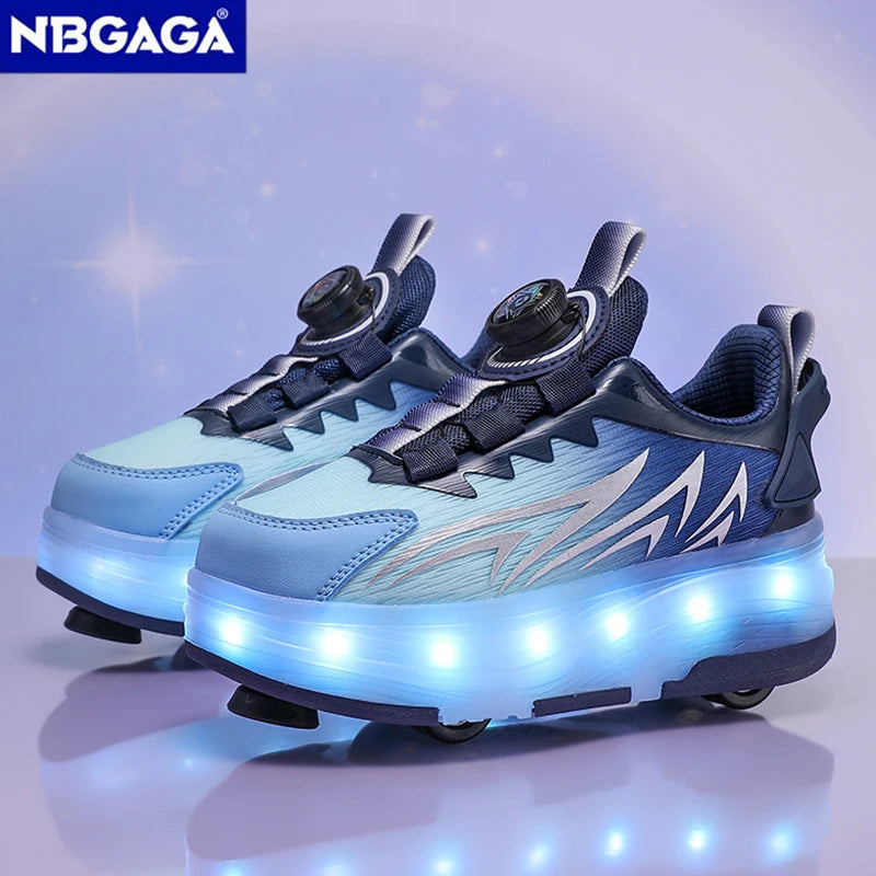 Luminous Roller Skate Shoes with 4 Removable Wheels Glowing LED Sneakers for Kids Boys Girls USB Charging Sports Shoes