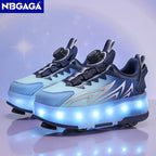 Luminous Roller Skate Shoes with 4 Removable Wheels Glowing LED Sneakers for Kids Boys Girls USB Charging Sports Shoes
