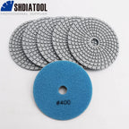 SHDIATOOL 6pcs 100mm Diamond Flexible Wet Polishing Pads Set For Stone Ceramic Tile White Bond Sanding Discs Grit50-buff Grinder