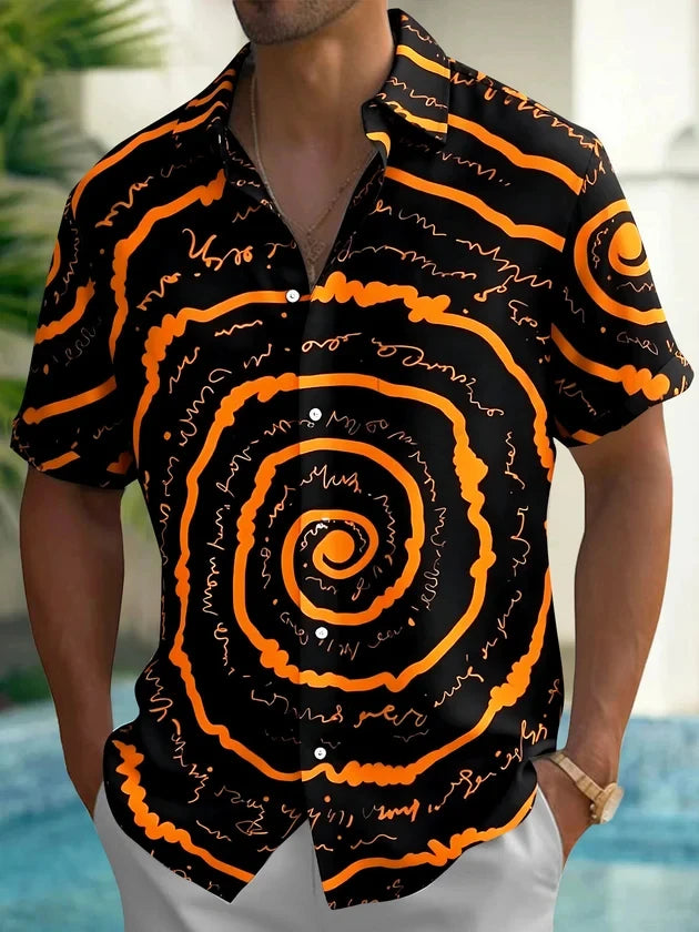 2026 New Men's Shirt Halloween Pumpkin Full Print Turn-Down Collar Short Sleeve Top Casual Streetwear Beach Vacation Men Apparel