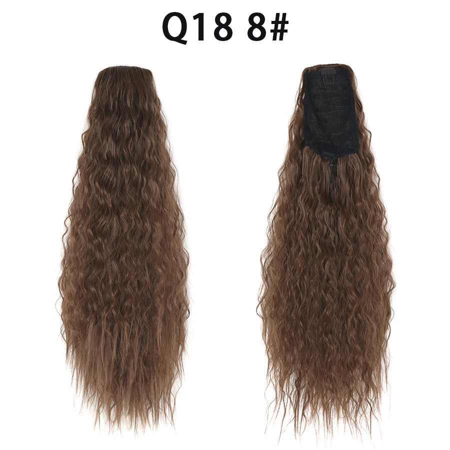 22 Inch Drawstring Ponytail Extension Curly Wave Long Ponytail Hair Extension Synthetic Corn Wavy Drawstring Ponytail Extensions