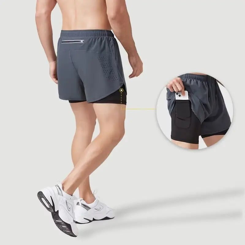 Professional men's running shorts, two-piece set, lightweight, quick-drying, breathable, reflective, sportswear for fitness, tra