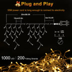 1000 LED Christmas Icicle Lights 98Ft, 8 Modes Connectable Waterproof Outdoor Icicle String Lights with 20 Cable Ties for Roof Gutters Eaves Patio Garden Holiday Decor, Warm White