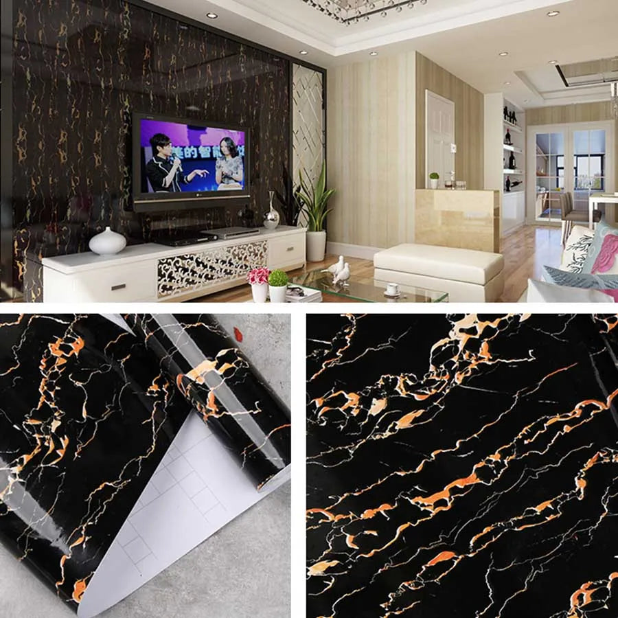 Marble Sticker Kitchen Oil-Proof Film Stove Waterproof Moisture-Proof Self-Adhesive Wallpaper Countertop Cabinet Renovation Tile