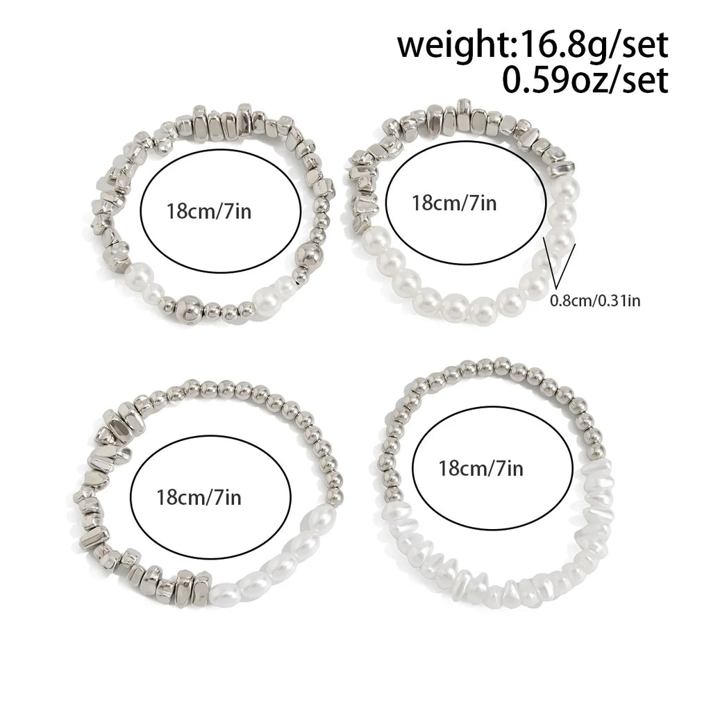 4pcs/set Fashion Bracelets For Women New Vintage Irregular CCB Beads & Imitation Pearl Chain Beach Vacation Jewelry Gift B084