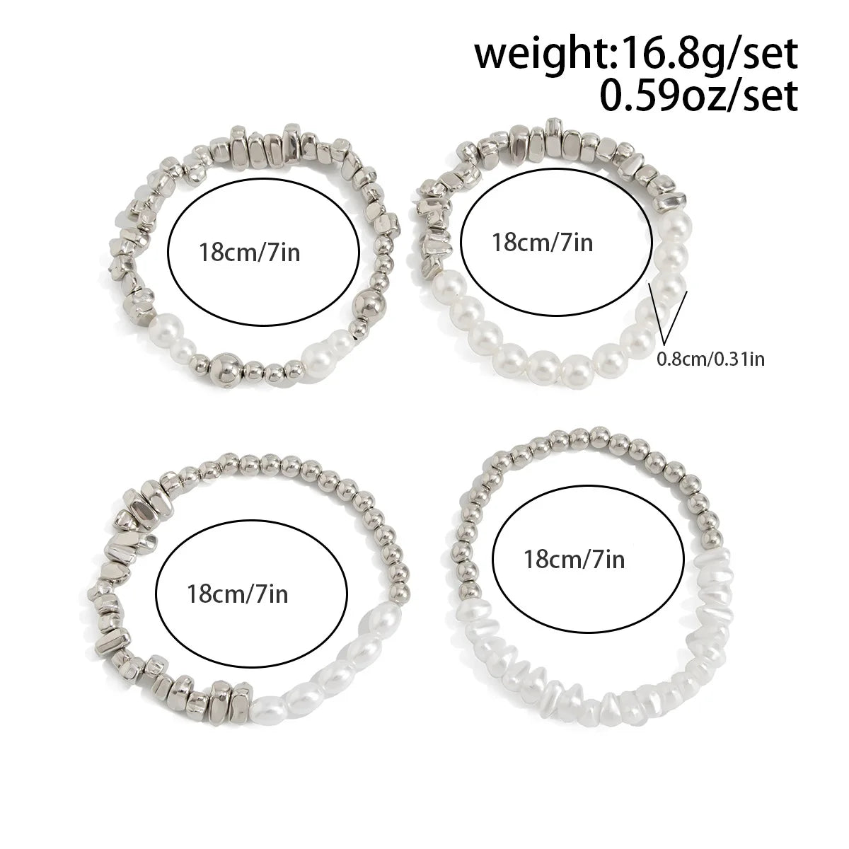 4pcs/set Fashion Bracelets For Women New Vintage Irregular CCB Beads & Imitation Pearl Chain Beach Vacation Jewelry Gift B084