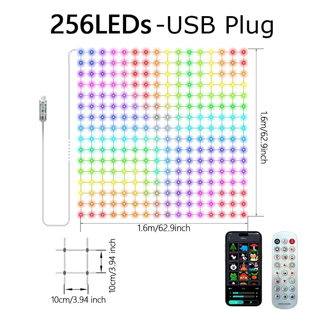 RGBIC LED Flexible Net Mesh Lights Outdoor Waterproof Matrix Grid Patio Pergola Bush Wedding Christmas Party Holiday Yard Decor