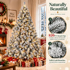 Prelit Artificial Christmas Tree with 100 Lights Snowflake Decorations Hinged PVC Branches Iron Trunk and Folding Metal Stand Green and White Holiday Decor for Living Room Home Christmas Party