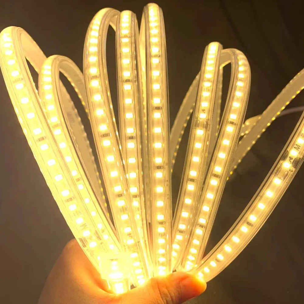 LED Strips Light 220V SMD2835 IP67 Waterproof Flexible Rope Lamp 120Leds/M High Brightness Outdoor Indoor Tape Decor EU Plug