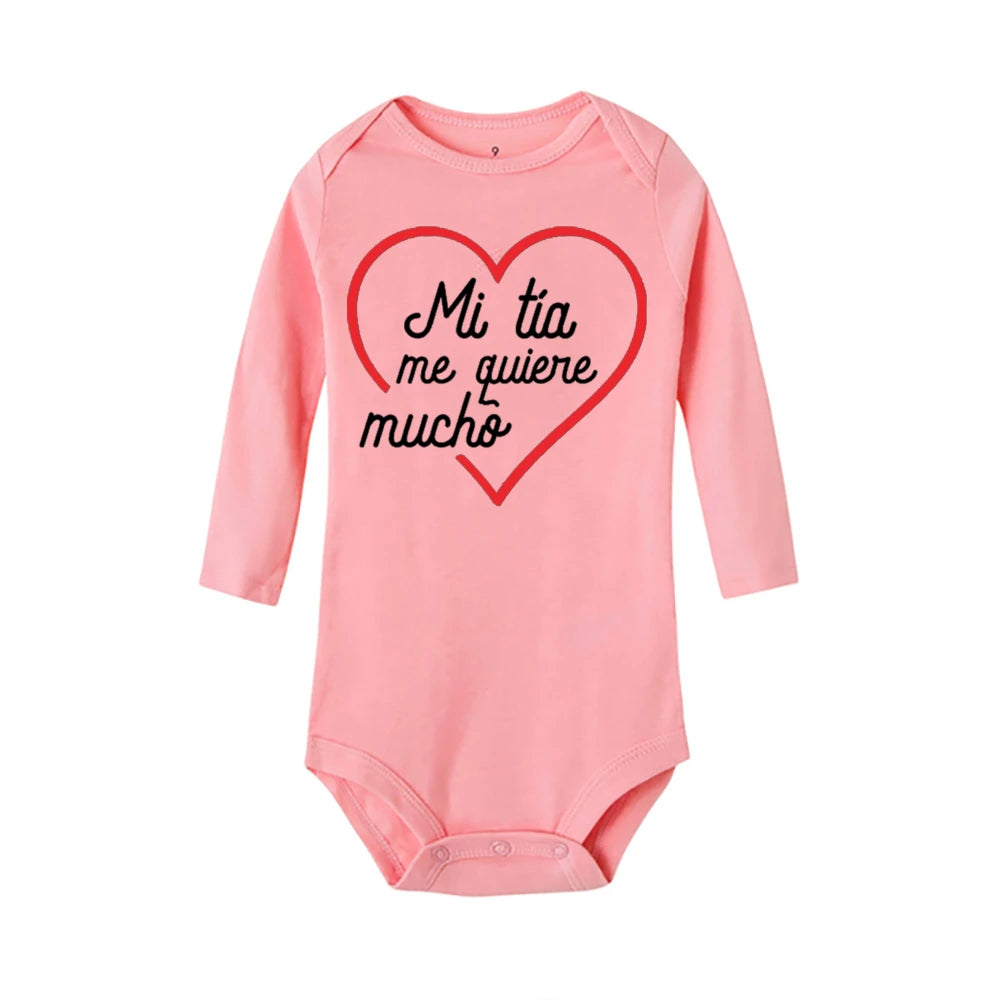 My Aunt Loves Me Very Much Print Baby Bodysuit Spanish Baby Romper Toddler Jumpsuit Girls Boys Long Sleeve Clothes Infant Romper