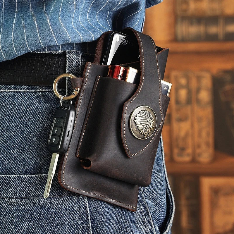 Mobile Phone Bag Fanny Packs for Men Genuine Leather Retro Men's Bags Sports Tactics Man Belt Pouch Waist Pack Hip Sack Male