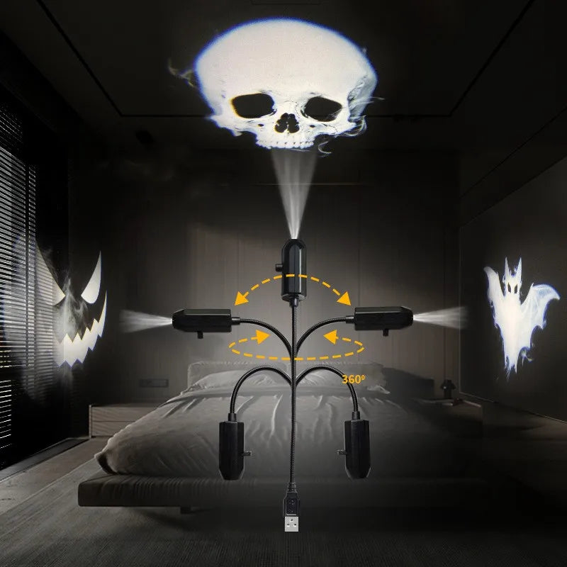 LED Projector Light Halloween Ghost Skull Night Light Switchable Pattern USB Projector Lamp for Room Ceiling Window Wall Decor